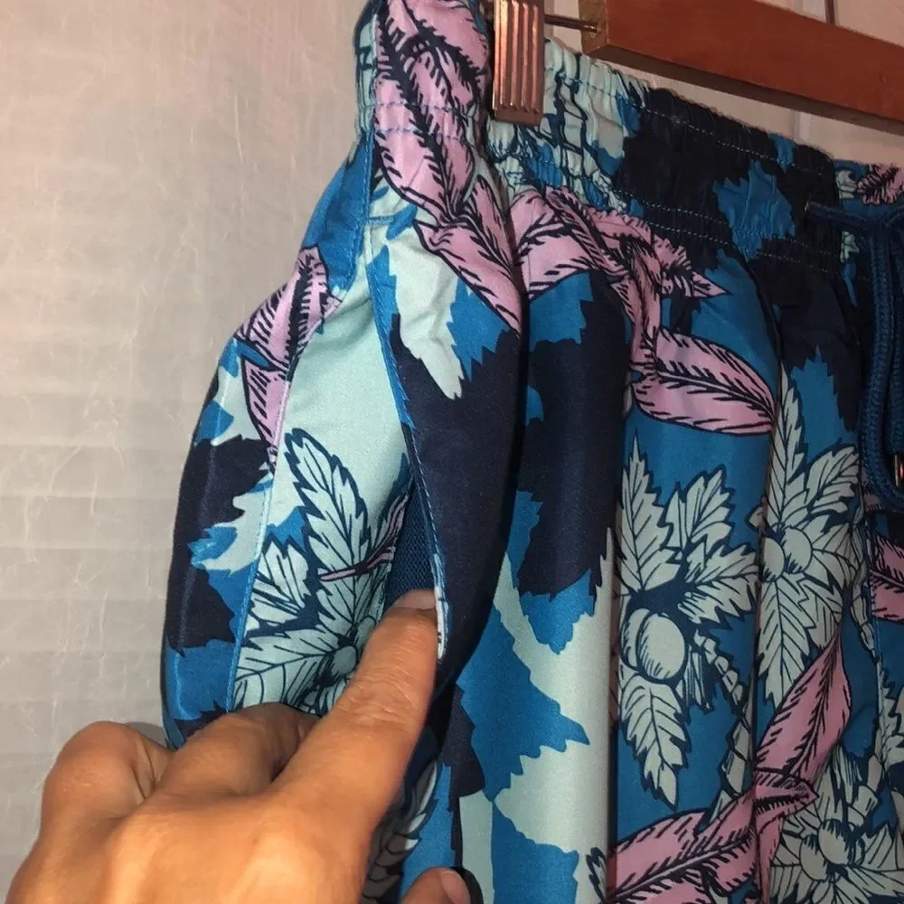 Ike Behar XL Navy Light Blue Pink Tidal Palm Tropical Swim Board Shorts